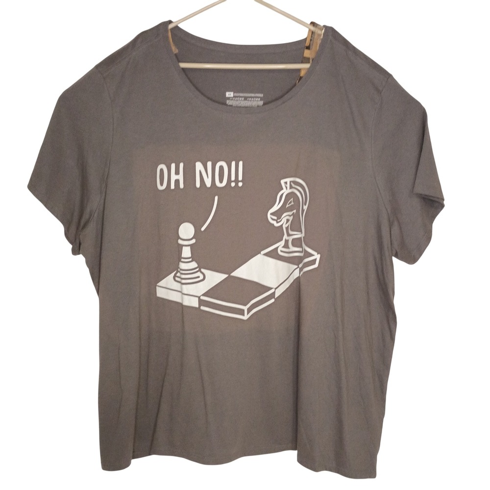 Gildan Chess Graphic T-Shirt Mens 6X Gray Oh No Pawn Knight Humor‎ Tee